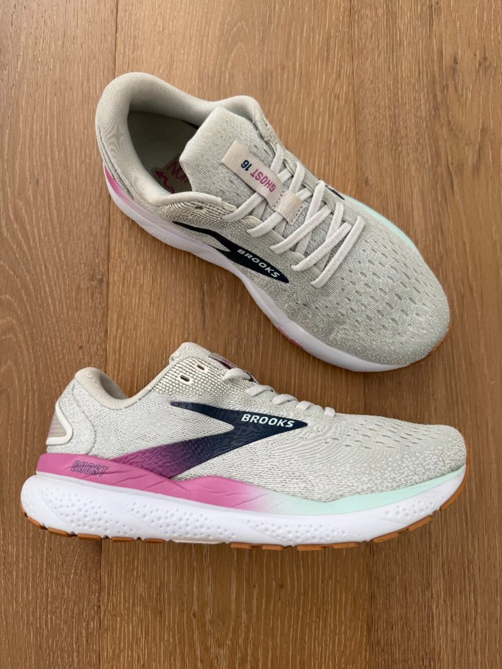Brooks Shoes Women 8 Ghost 16 Running White Grey Estate Blue 1204071B175 Gray